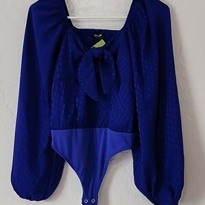 Express Elegant Blue Long Sleeve Bodysuit